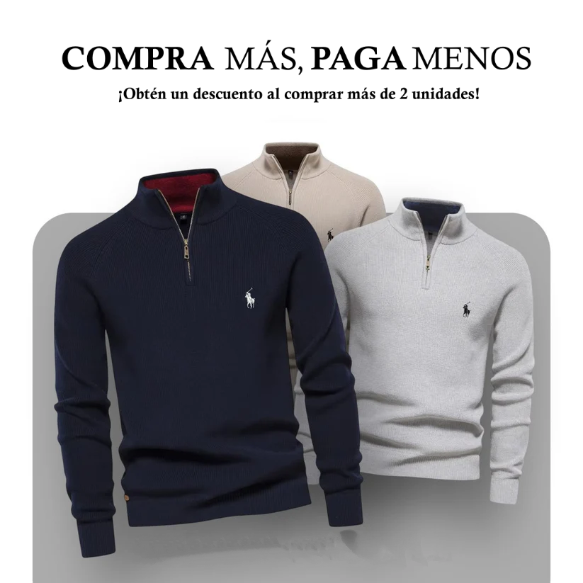 R&L - Suéter Algodón con cremallera para hombre