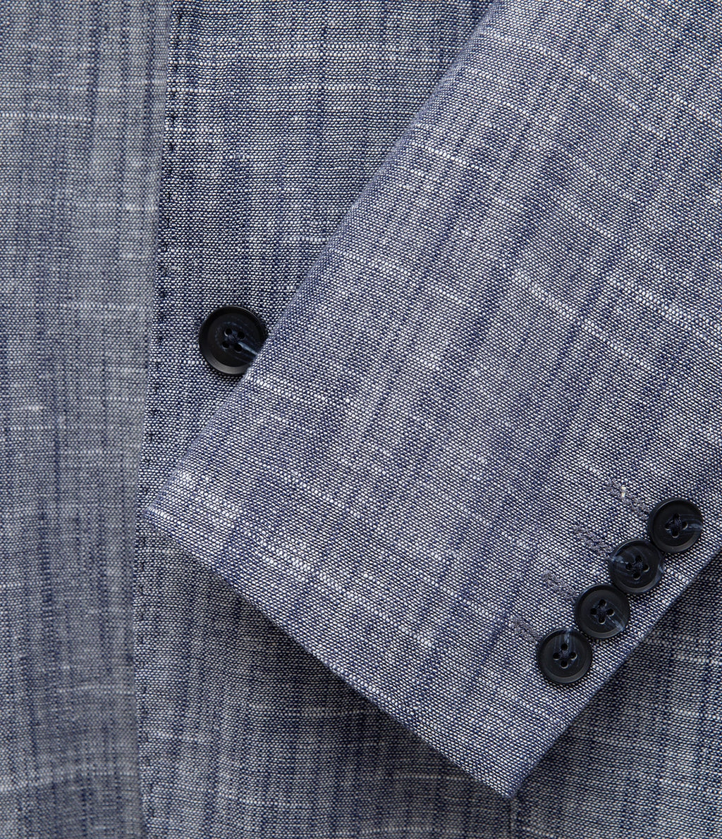 Blazer Hombre 100% Lino Azul Melange