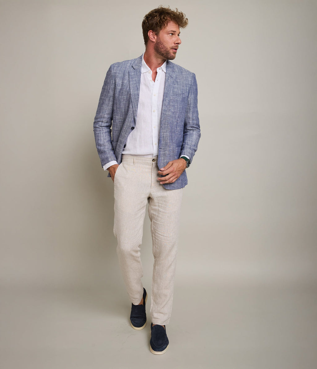Blazer Hombre 100% Lino Azul Melange