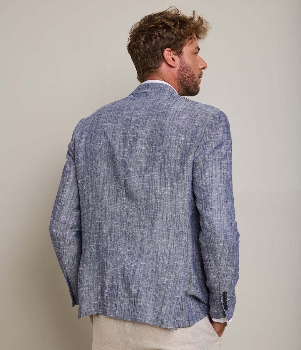 Blazer Hombre 100% Lino Azul Melange