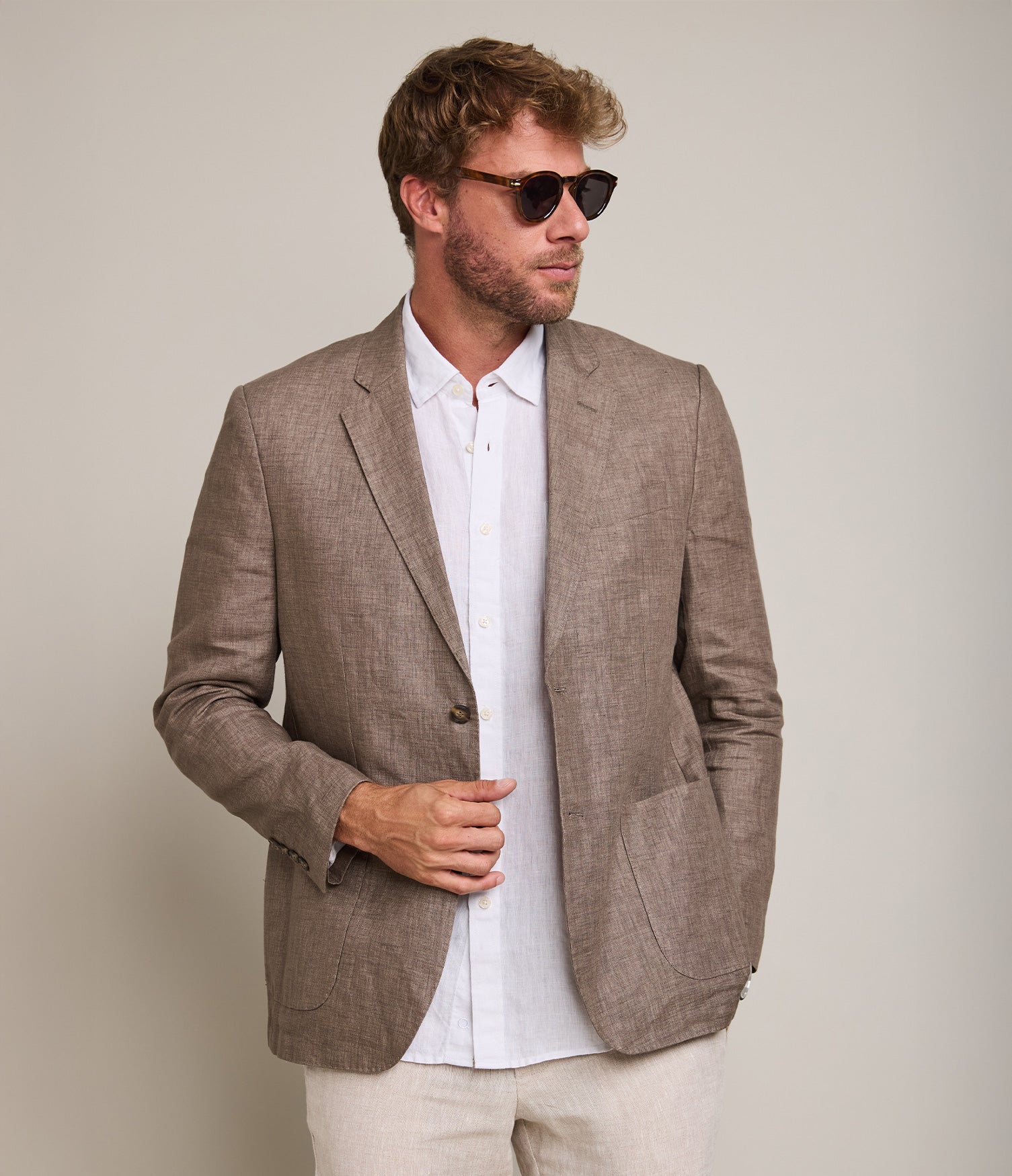 Blazer Hombre 100% Lino Café Tabaco