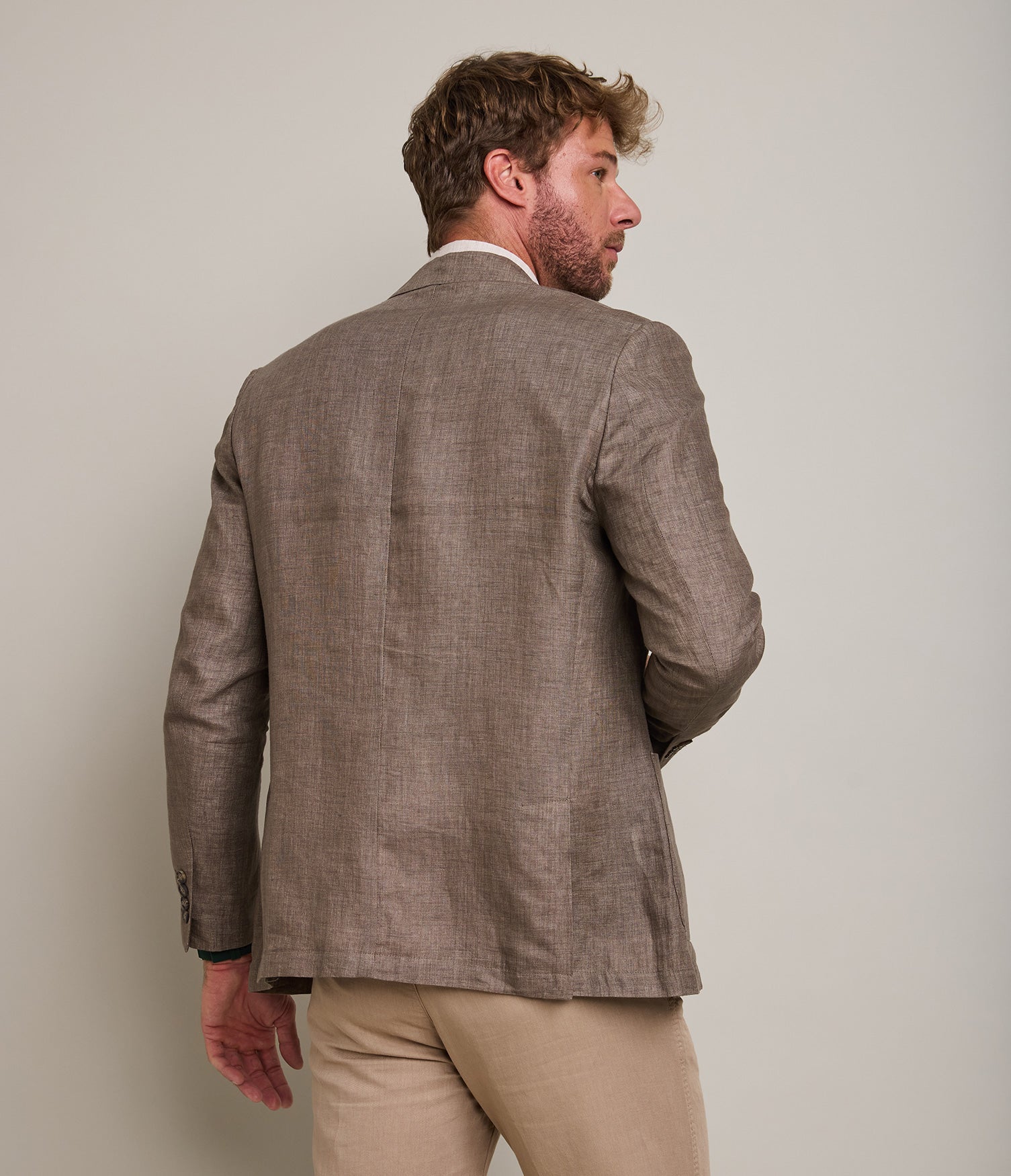 Blazer Hombre 100% Lino Café Tabaco