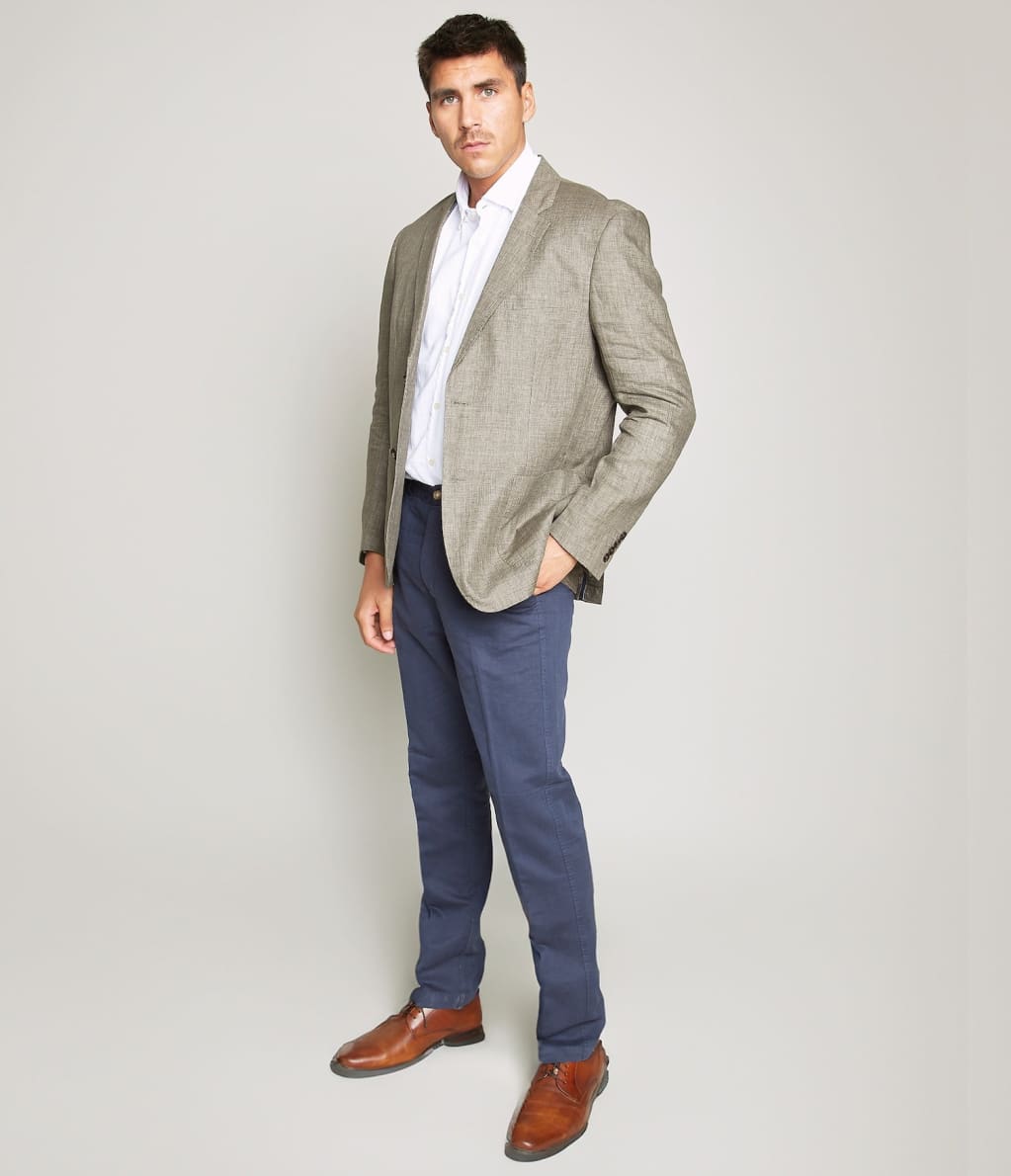 Blazer Hombre 100% Lino Verde Musgo