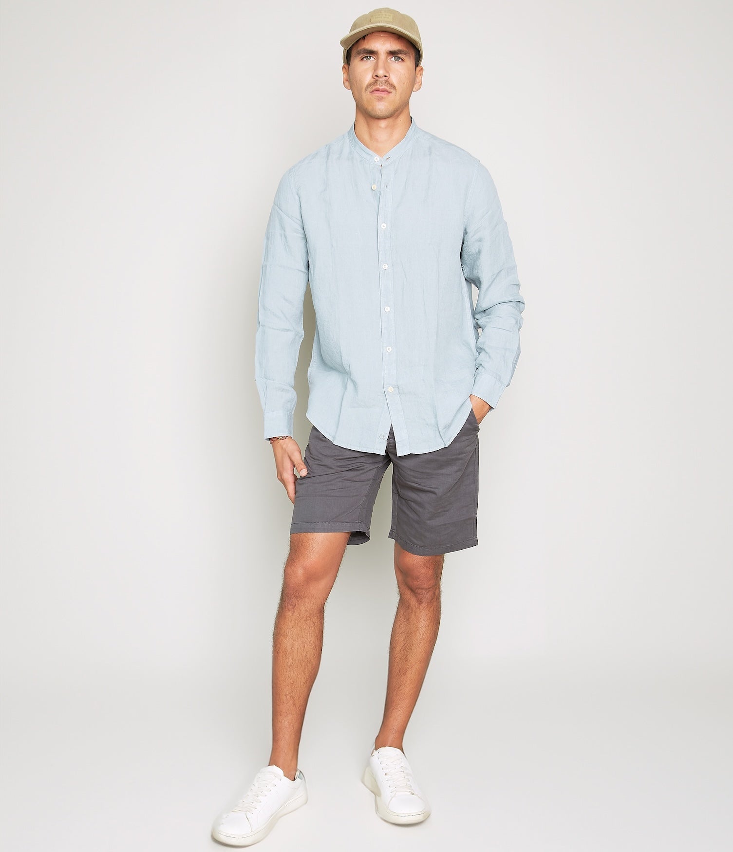 Camisa Hombre Lino Saonna M/Larga Verde Agua