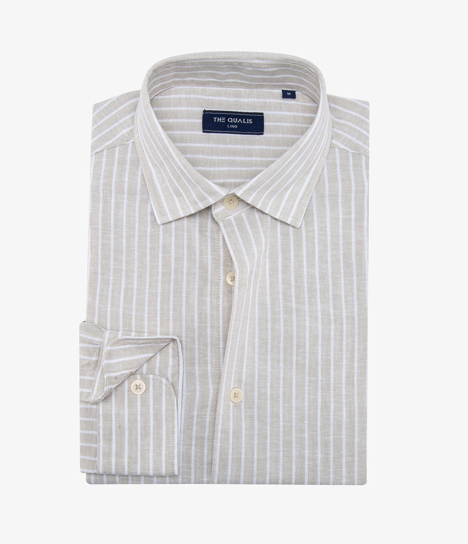 Camisa Hombre Lino Rayas Beige