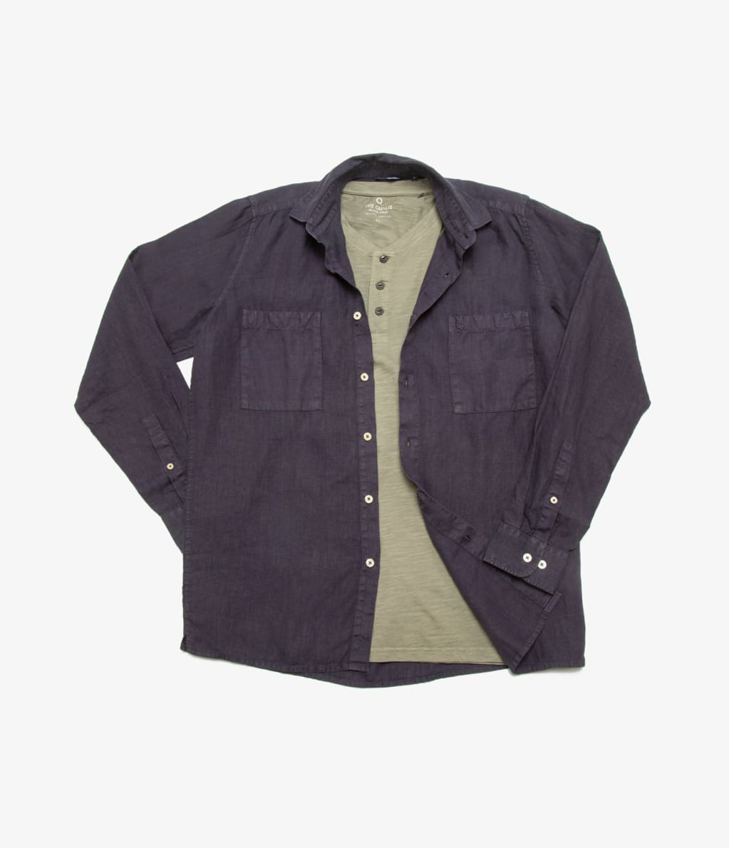 Camisa Hombre Overshirt Lino Azul Marino