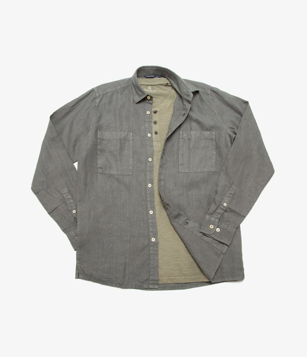 Camisa Hombre Overshirt Lino Verde