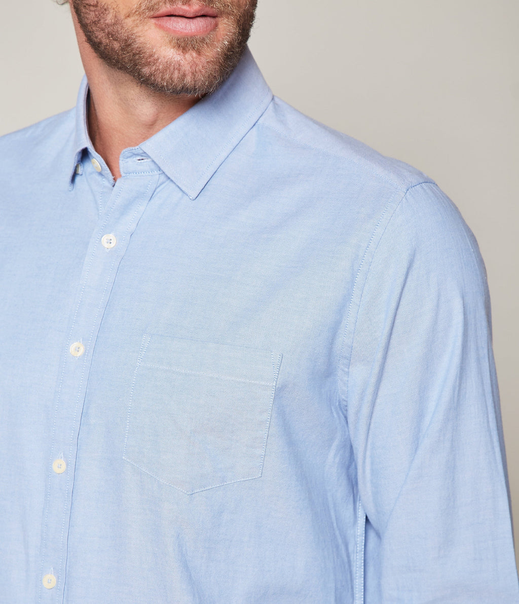 Camisa Hombre Algodón Oxford M/Larga Azul Claro