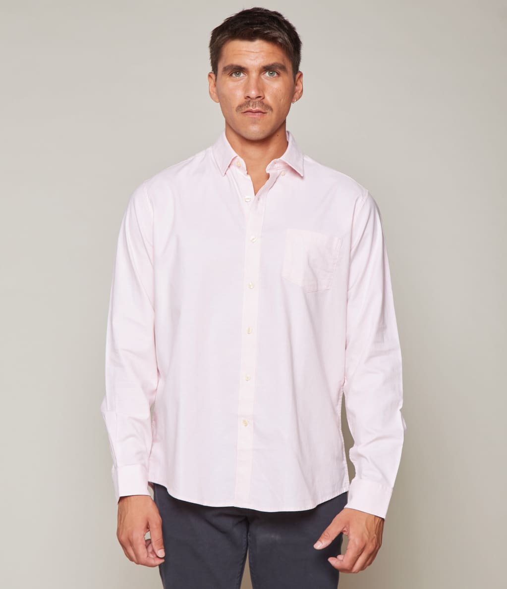 Camisa Hombre Algodón Oxford M/Larga Rosada
