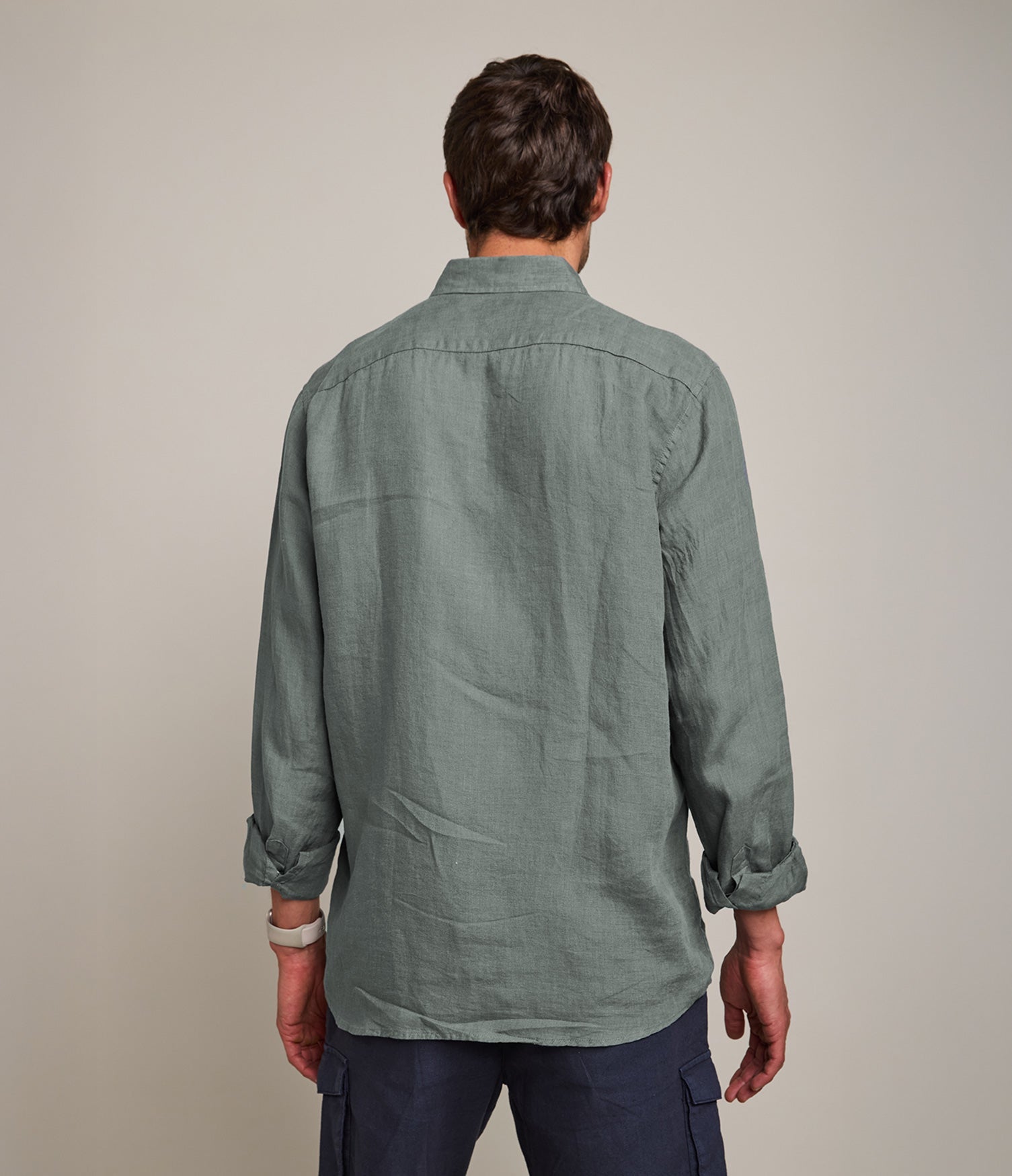 Camisa Hombre Lino Sicilia M/Larga Verde Oscuro